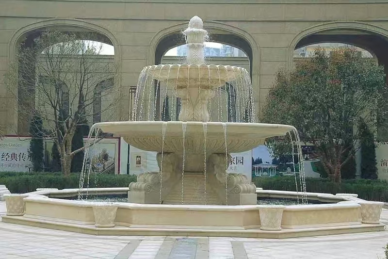 湖北 黄金麻花岗岩异型加工——户外庭院石雕流水喷泉