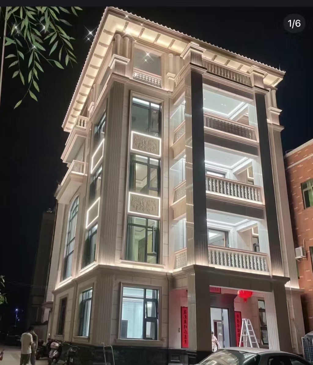 湖北 芝麻白花岗岩别墅外墙夜间效果