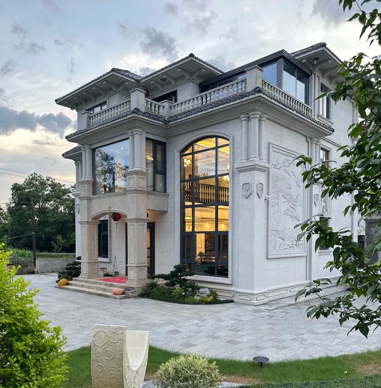 湖北 白麻花岗岩私人别墅干挂石材豪华定制